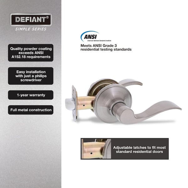 Defiant Wave Satin Nickel Hall/Closet Door Lever 12-Pack