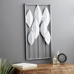 18 in. x  36 in. Metal Gray Tall Cut-Out Leaf Wall Decor with Intricate Laser Cut Designs