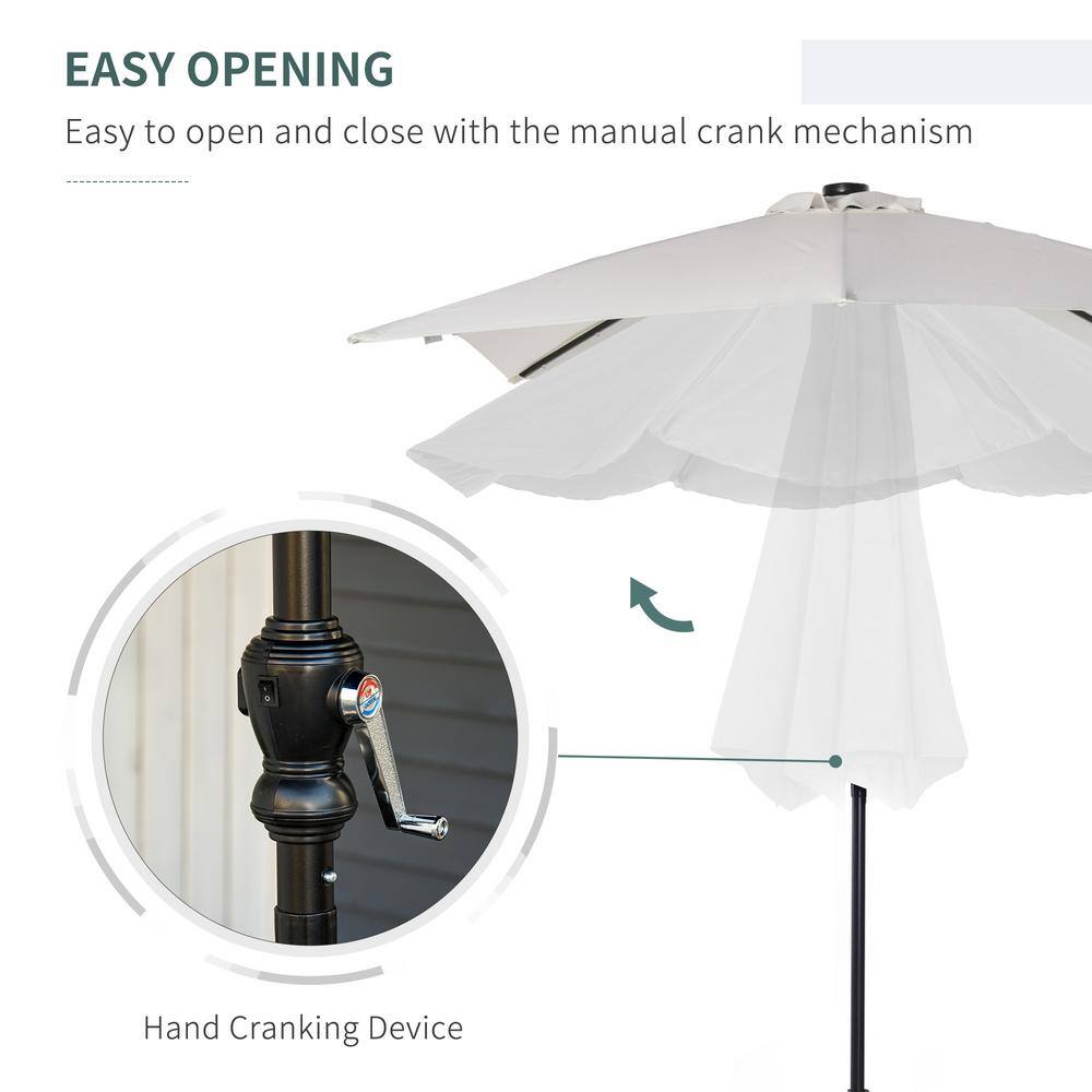 White Octagon LED Lighted Market Umbrella with Black Steel Pole