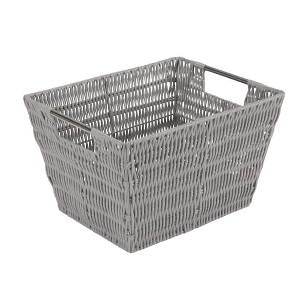 SIMPLIFY 8 in. x 10 in. Grey Medium Rattan Storage Tote Basket