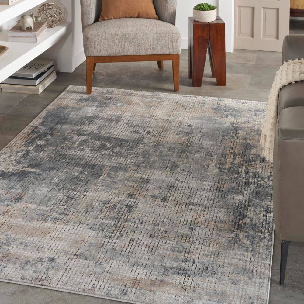 Concerto Blue and Beige Abstract Synthetic 5'3" x 7'3" Area Rug
