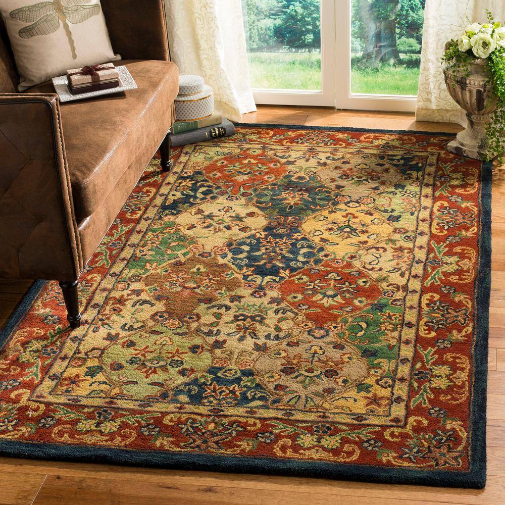 Beige & Burgundy Hand-Tufted Wool Rectangular Area Rug, 4' x 6'