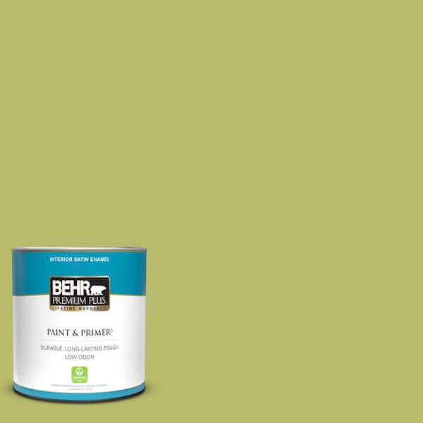 BEHR PREMIUM PLUS 1 qt. #P360-5 Citrus Peel Satin Enamel Low Odor Interior Paint & Primer