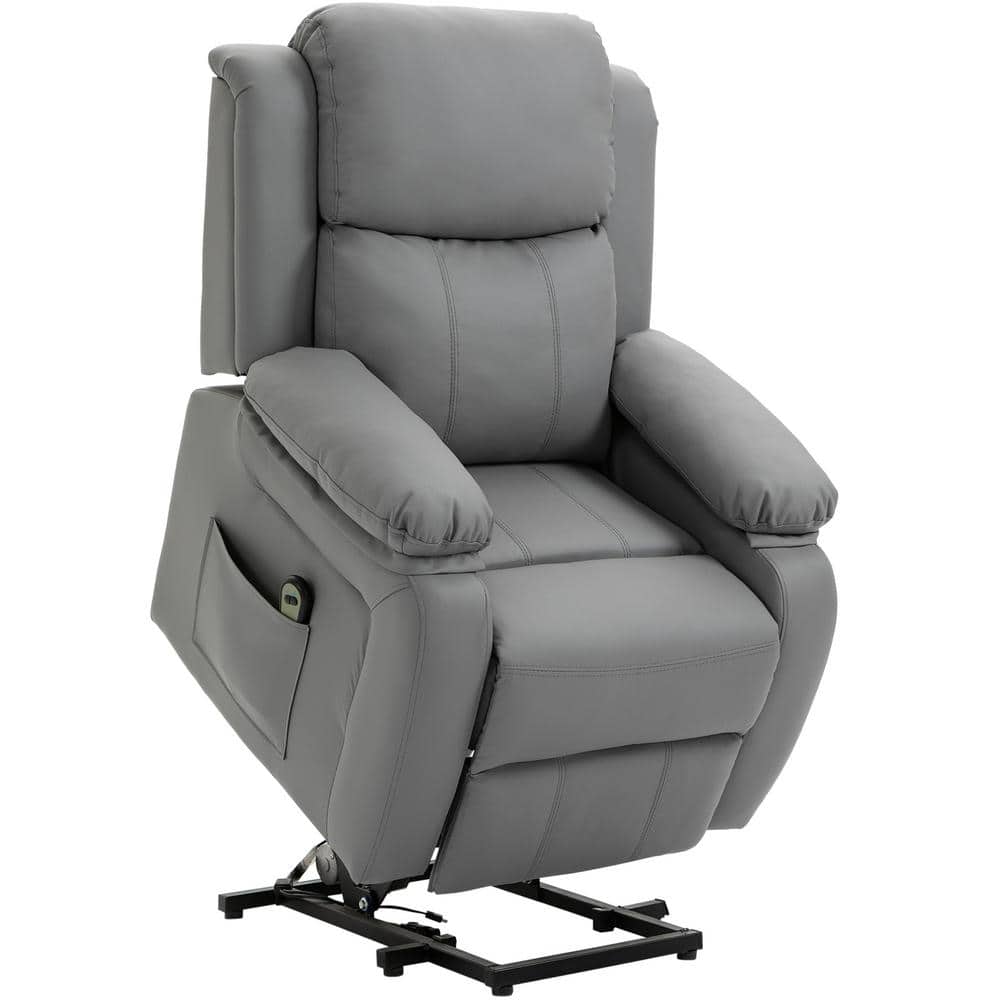 Claude Dual Power Headrest & Lumbar Support Recliner Chair in Light Grey  Genuine Leather by Armen