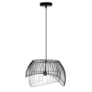 Eloise 40-Watt 1-Light Black and White Cage Pendant Light