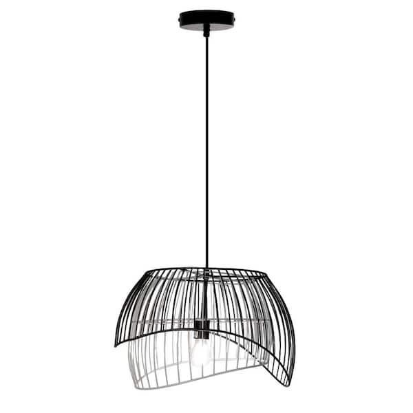 River of Goods Eloise 40-Watt 1-Light Black and White Cage Pendant Light
