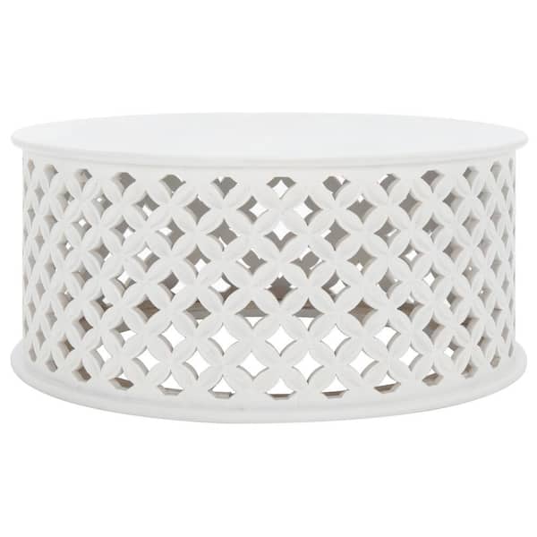 SAFAVIEH Kaydix 35 in. Whitewash Round Wood Coffee Table