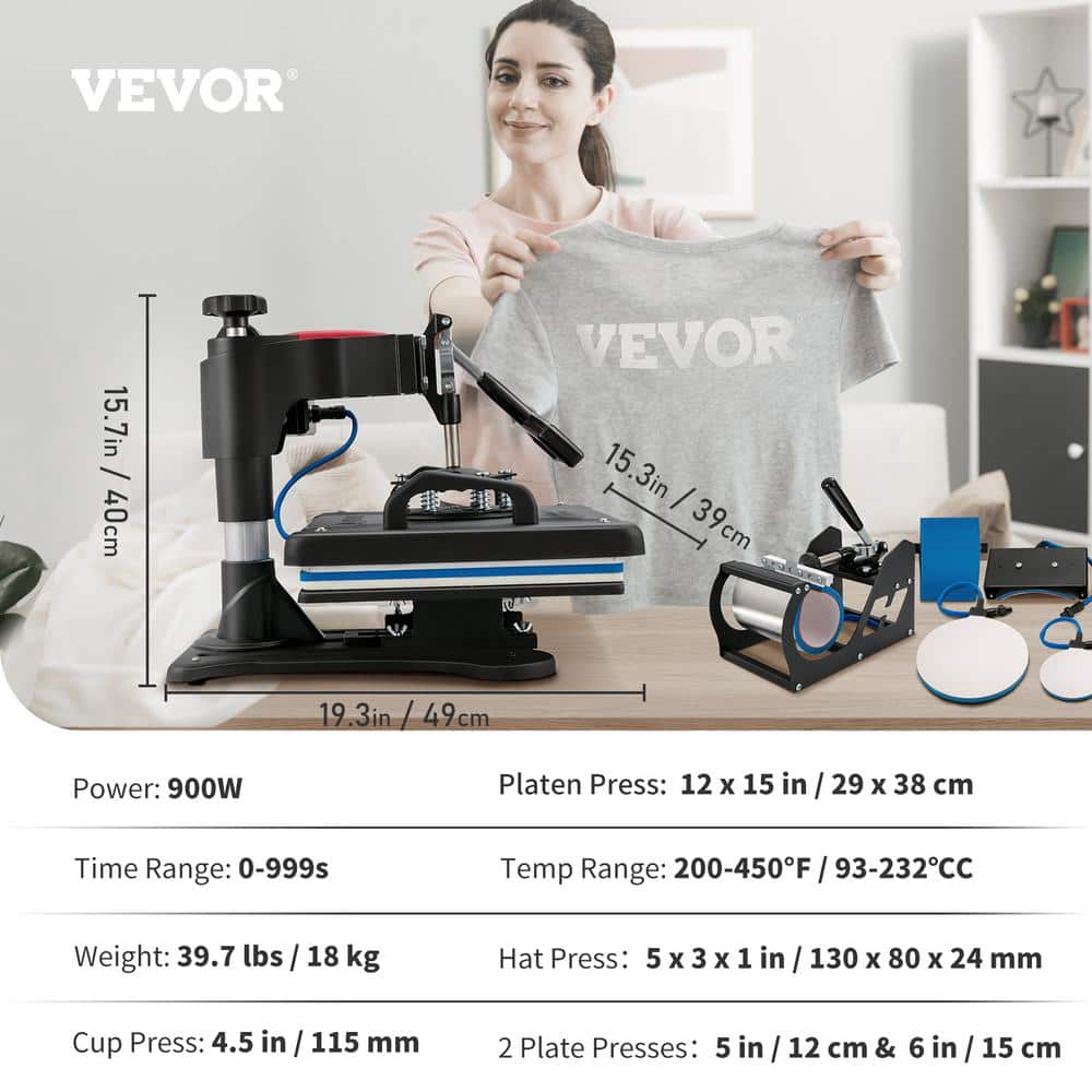 VEVOR 5-in-1 Black and Blue Vinyl Heat Press Machine