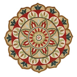 Daliah Hand-Tufted 6 ft. x 6 ft. Red/Green Bohemian Floral Wool Round Indoor Area Rug