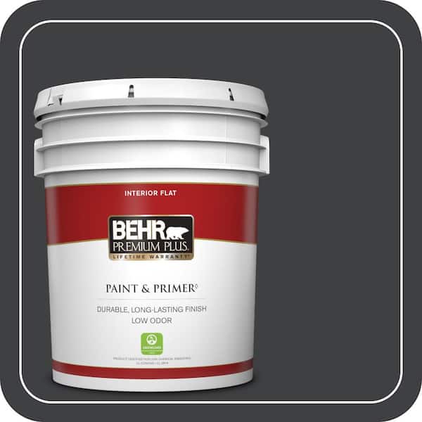 BEHR PREMIUM PLUS 5 gal. Home Decorators Collection #HDC-MD-04 Totally Black Flat Low Odor Interior Paint & Primer