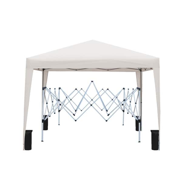 Unbranded 10 ft. x 10 ft. Beige Pop Up Gazebo Canopy Portable Outdoor Canopy with Carry Bag and 4-Piece Weight Sand Bag
