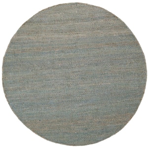 Natural Fiber Blue 4 ft. x 4 ft. Gradient Solid Color Round Area Rug