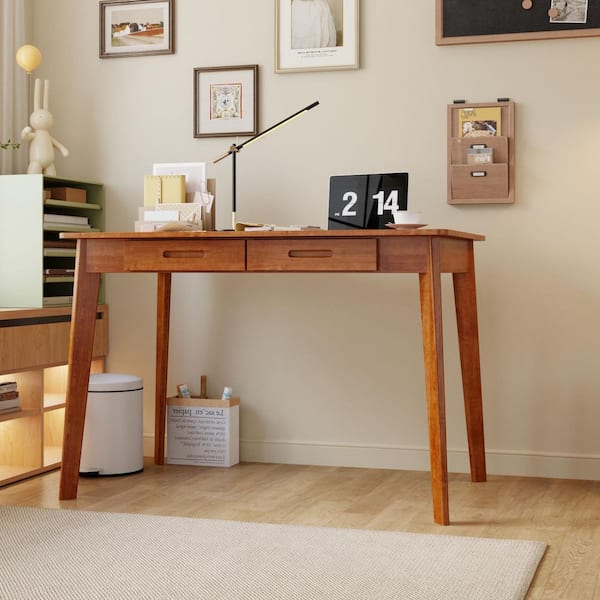 1-Piece Brown Burlywood Wood Makeup Vanity Table, Dressing Desk with 2 Drawers, 39.4 in. W x 21.7 in. D x 29.5 in. H