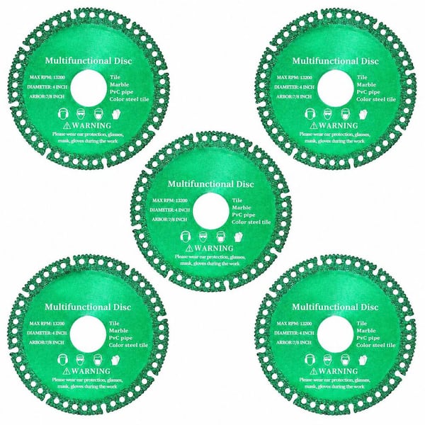 5 Pack 4 in. Indestructible Diamond Cutting Disc for Angle Grinder, 7/8 in. Arbor, Cuts Metal Wood PVC