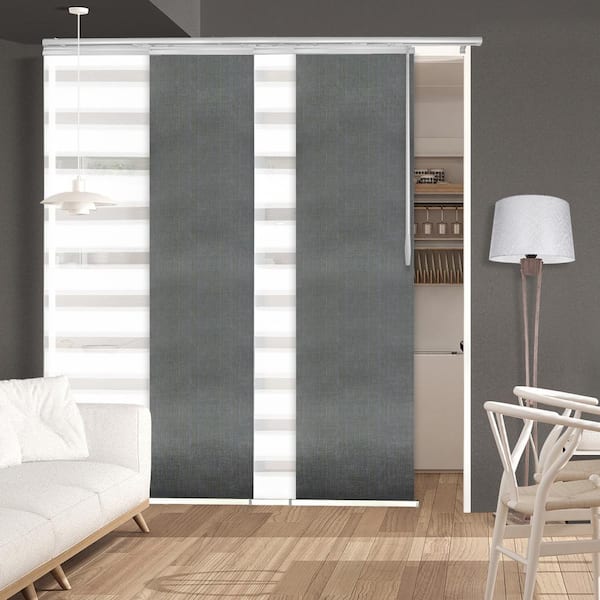 EMOH Metallic Gleam 48 in. - 88 in. W x 94 in. L Adjustable 4- Panel White Single Rail Panel Track with 23.5 in. Slates
