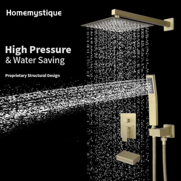 Single Handle 3-Spray Shower Faucet 2.5 GPM with High Pressure in Brushed Gold