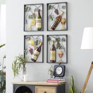 Metal Multi Colored Wine Wall Decor with Grapes Detailing (Set of 4)