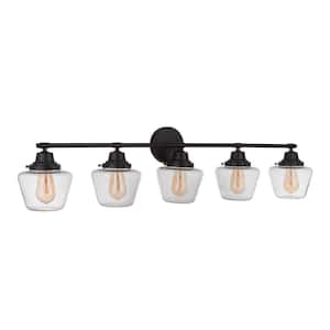 Essex 48.25 in. 5-Light Flat Black Finish Vanity Light with Clear Glass