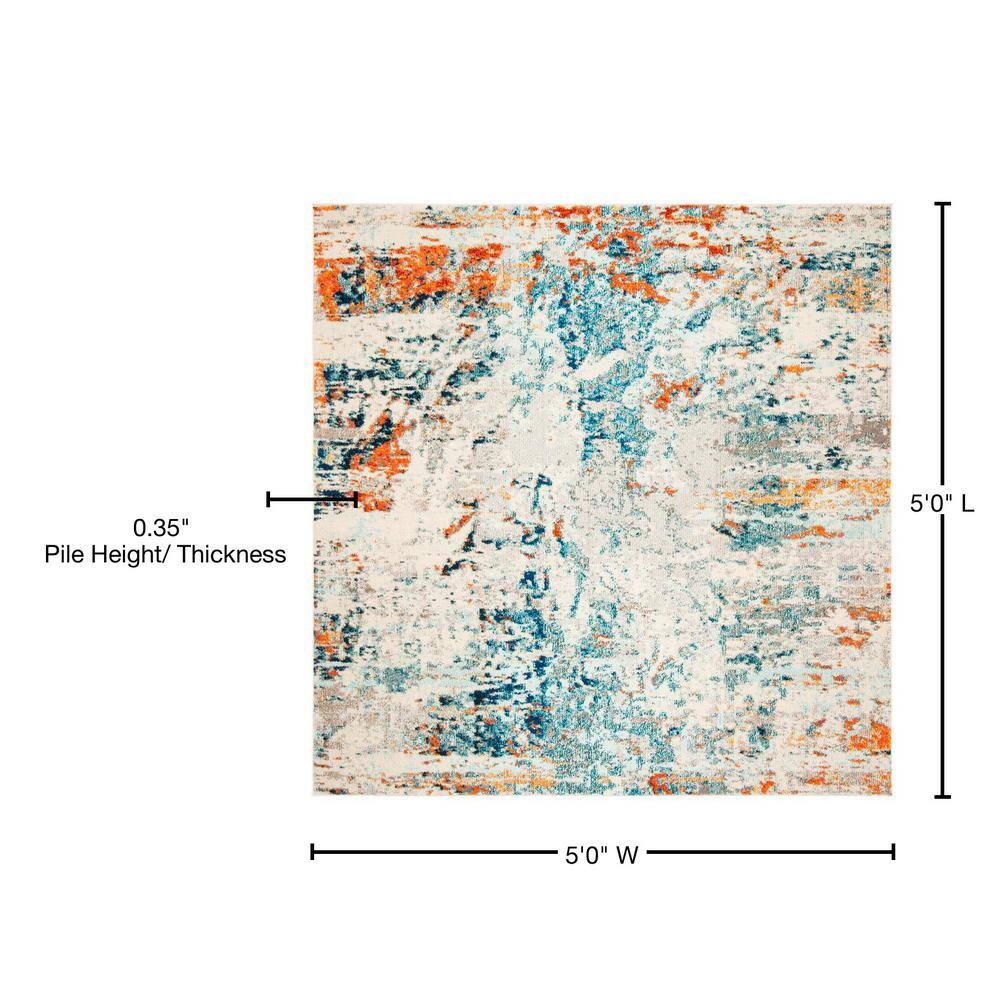 Madison Chic Cream & Orange 5' Square Synthetic Area Rug