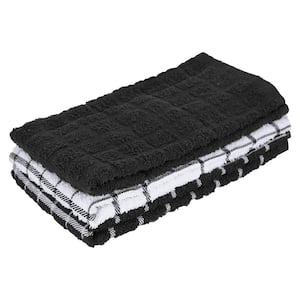 Black Terry Check Cotton Kitchen Towel Set of 3