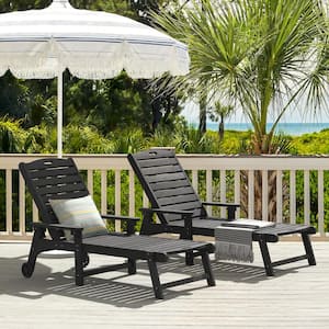 Oversized Plastic Outdoor Chaise Lounge Chair with Wheels and Adjustable Backrest for Poolside Patio(set of 2)-Black
