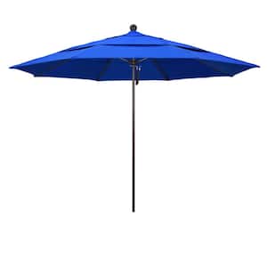 11 ft. Bronze Aluminum Commercial Market Patio Umbrella with Fiberglass Ribs and Pulley Lift in Pacific Blue Sunbrella