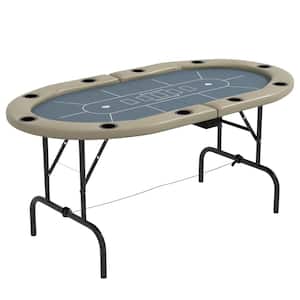 Poker Table Foldable, 70 in. Oval Blackjack Casino Texas Holdem Poker Game Table in Blue and Brown