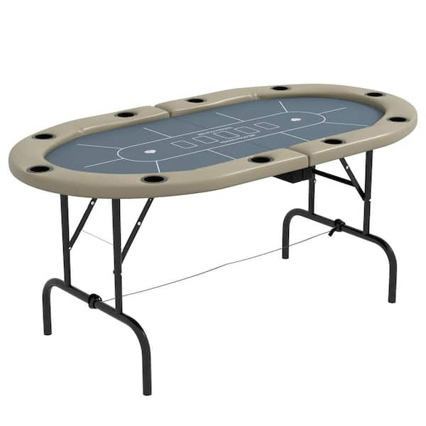 Soozier Poker Table Foldable, 70 in. Oval Blackjack Casino Texas Holdem  Poker Game Table in Blue and Brown A70-075V80BN - The Home Depot