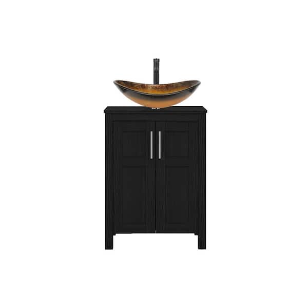 24 in. W x 18.1 in. D x 31.7 in. H Single Sink Black Bath Vanity with Black Solid Surface Top Gold/Black Sink