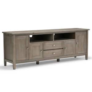 Warm Shaker Solid Wood 72 in. Wide Transitional TV Media Stand in Distressed Grey for TVs up to 80 in
