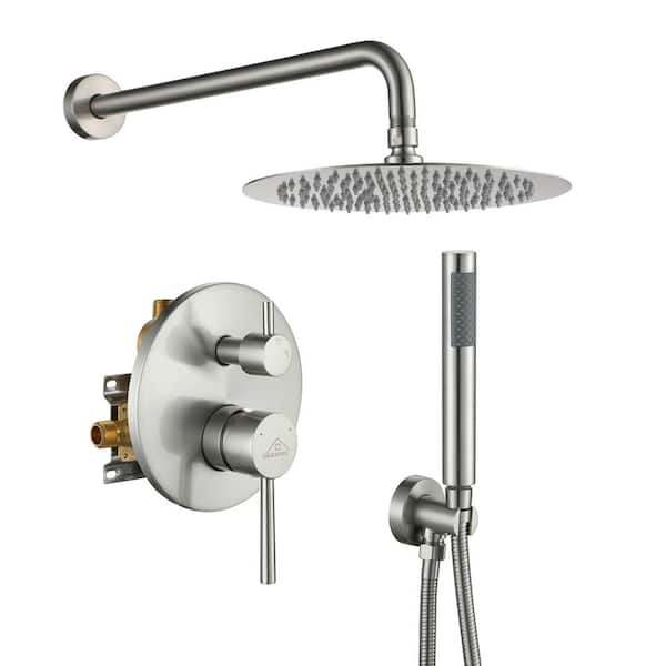 cadeninc 1-Spray 2-Function with 2.5 GPM 10 in. Dual Round Wall-Mounted Shower Heads with Handheld Shower in Brushed Nickel