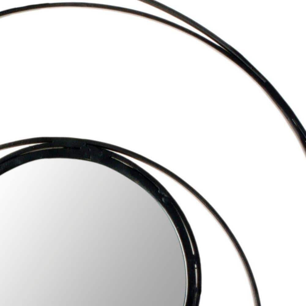 Contemporary Black Round Wood & Iron 20" Wall Mirror