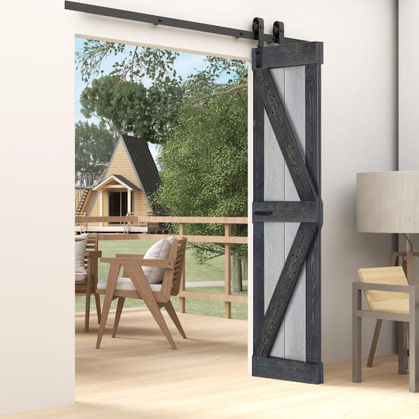 ISLIFE K Style 30 in. W. x 84 in. French Gray/Carbon Gray Solid Core Wood Bi-fold Door with Hardware Kit -Assembly Needed