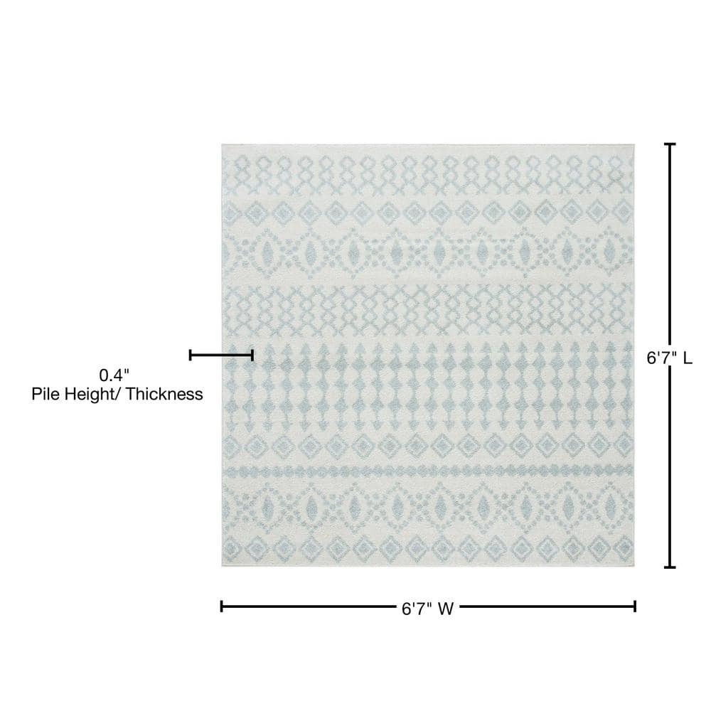 Ivory and Terracotta 79" Square Hand-Knotted Easy-Care Area Rug