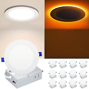 4 in. Adjustable 5CCT Can less Dimmable 0-10v integrated LED Recessed Downlight Kit with Night Light 750 Lumen(12Pices)