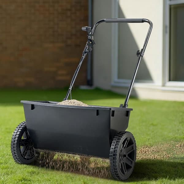 Walk-Behind Push Spreader, 18 in. Spreading Width & 30 Settings, 50 lbs. Capacity, Drop Spreader with Hopper Grate