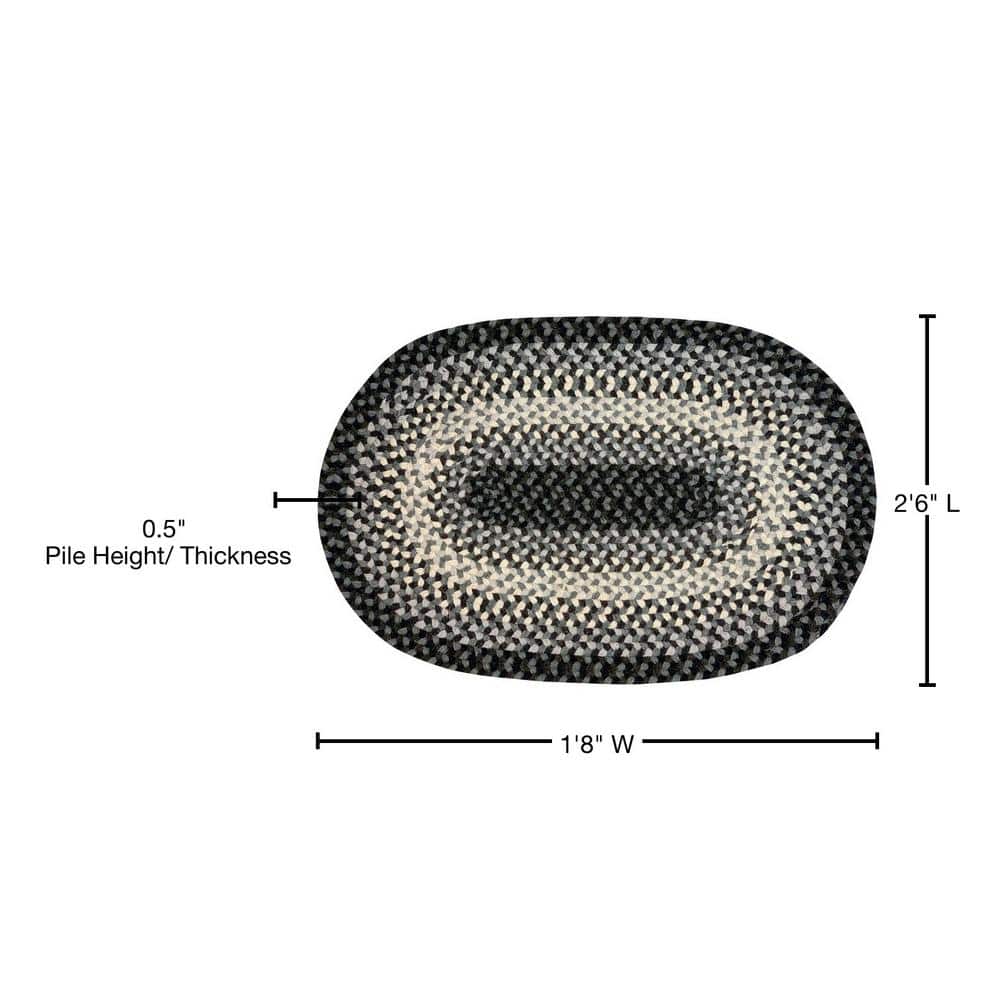 Gray Oval 20" x 30" Reversible Wool Braided Rug