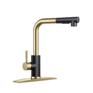 Single Handle Pull Down Sprayer Kitchen Faucet with Pull Out Spray Wand in Black Gold