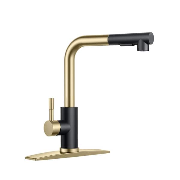 androme Single Handle Pull Down Sprayer Kitchen Faucet with Pull Out Spray Wand in Black Gold