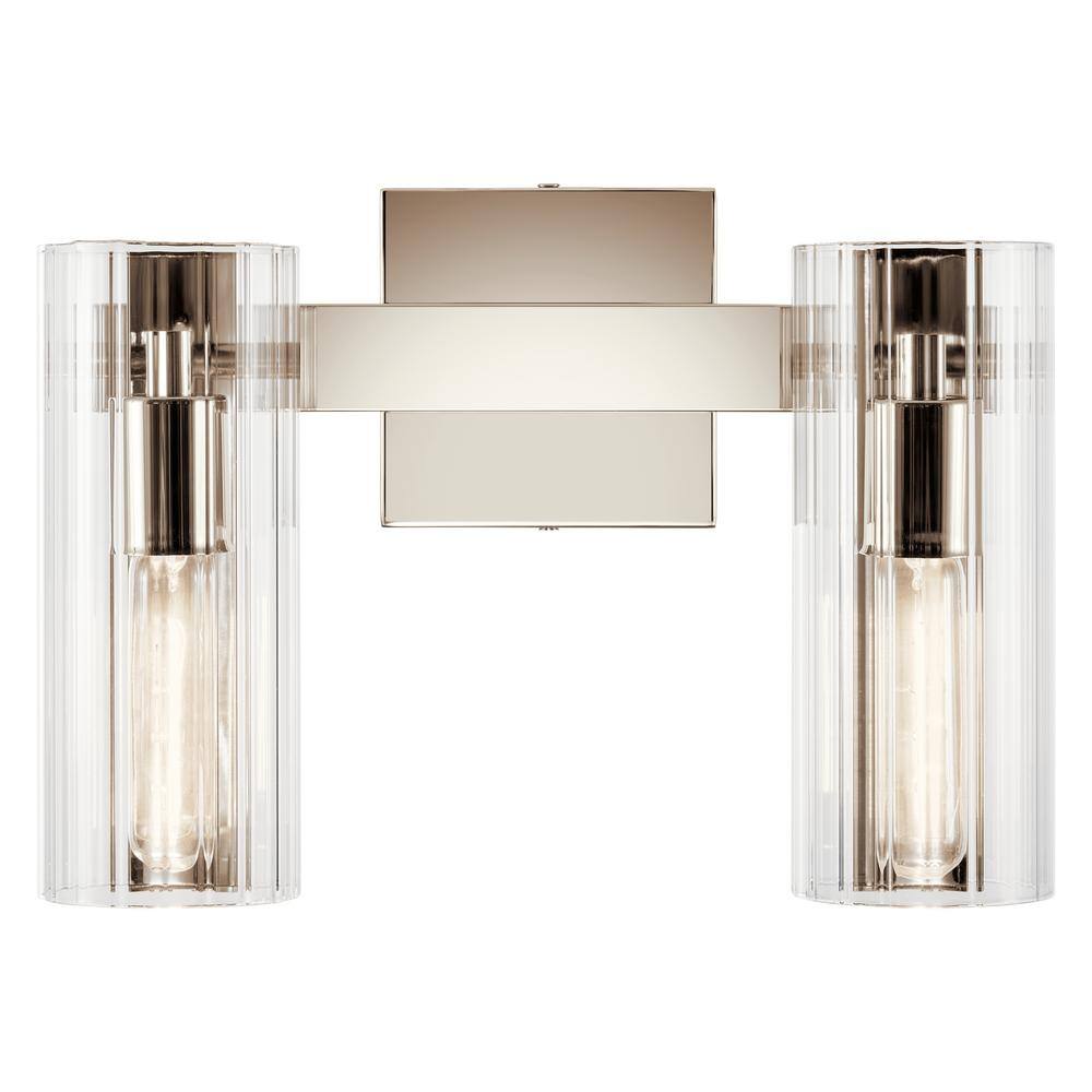 Polished Nickel 2-Light Vanity with Clear Fluted Glass