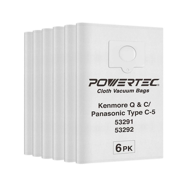 6-ply Nonwoven Filter Bag for Kenmore Canister Q & C Style 5055, 50557, 50558, KM48751/ Panasonic Type C-5, C-19, 6-Pack
