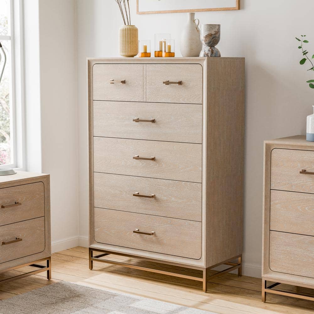 Furniture of America Lena Oak 5 Drawer 36.3 in. Chest of Drawers with Cedar Bottom Drawer