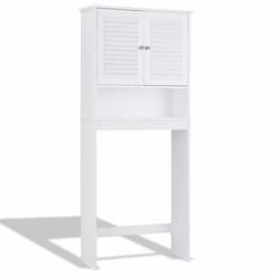 26 in. W x 10 in. D x 61.8 in. H White Bathroom Over-the-Toilet Storage Cabinet Organizer with Doors and Shelves