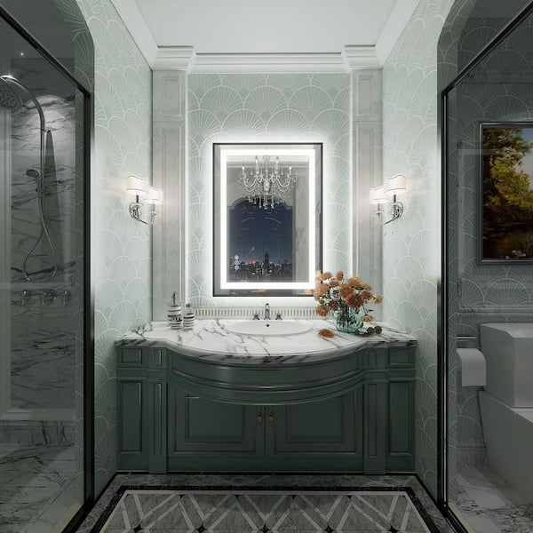 20 in. W x 28 in. H Rectangular Framed Front and Back LED Lighted Anti-Fog Wall Bathroom Vanity Mirror in Tempered Glass
