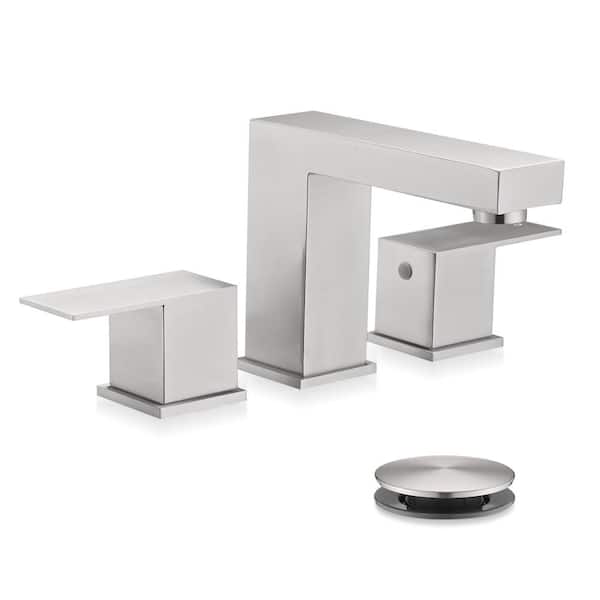 8 in. Widespread 2-Handles Aerator Spout Bathroom Faucet with Pop-up Drain Assembly in Brushed Nickel