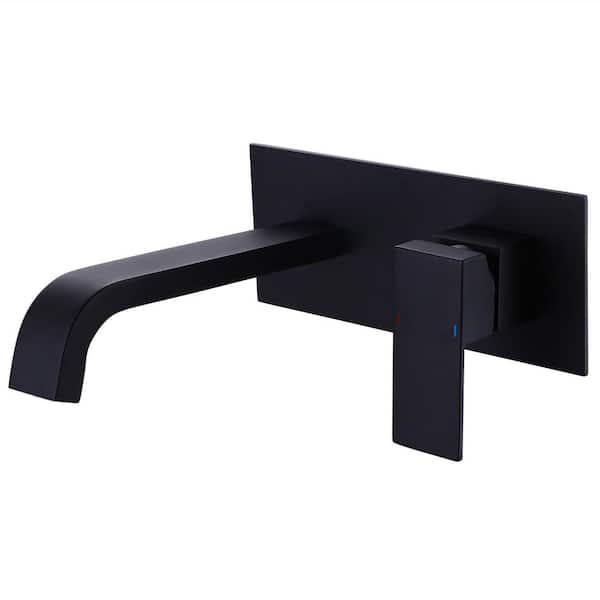 Single Handle Wall Mounted Bathroom Faucet Modern 2-Hole Brass Bathroom Sink Taps in Matte Black