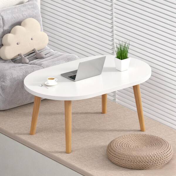 23.6 in. Oval Coffee Table with Solid Wood Legs, Space Saving Low