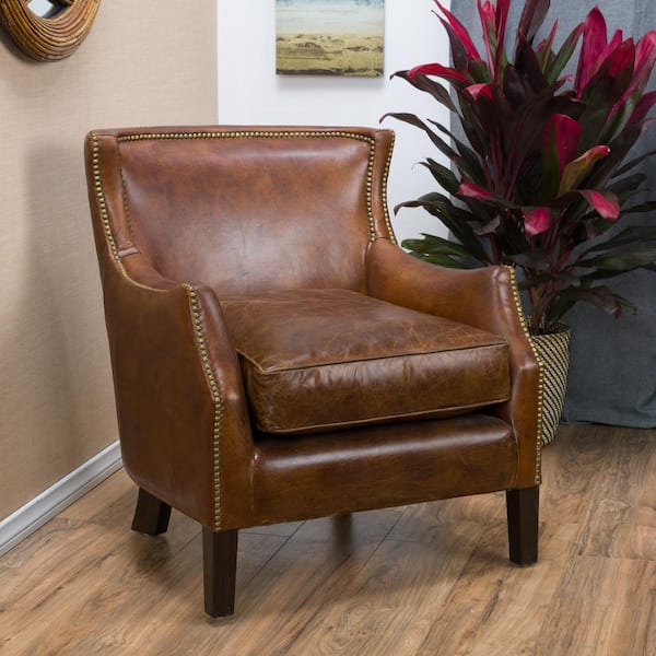 Noble House Njord Vintage Light Brown, Light Tan Leather Club Chair