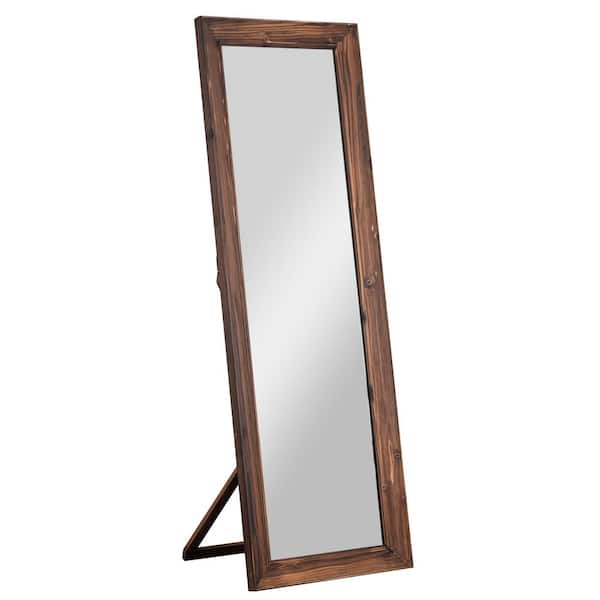 Lirago 65 in. x 22 in. Modern Solid Wood Rectangle Framed Striped Wood Color Full Length Decorative Mirror