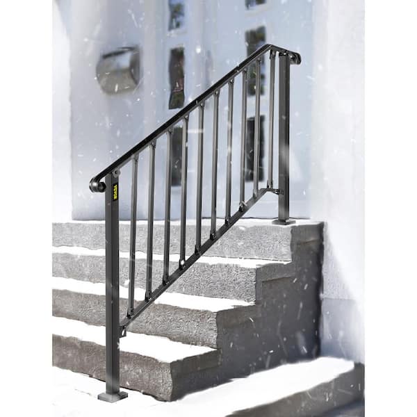 4 ft. Handrails for Outdoor Steps Fit 4 or 5 Steps Outdoor Stair Railing Wrought Iron Handrail with baluster, Black